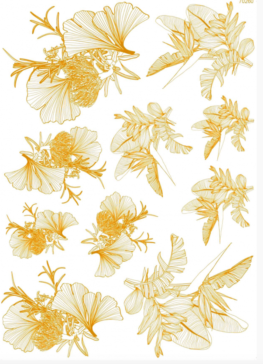 70260 DECALQUE CERÂMICA GOLD Ginkgo/Strelitzia