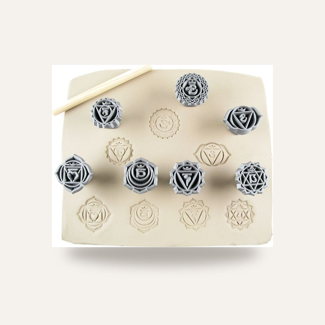 Carimbos Chakras 30mm — amostra cozida