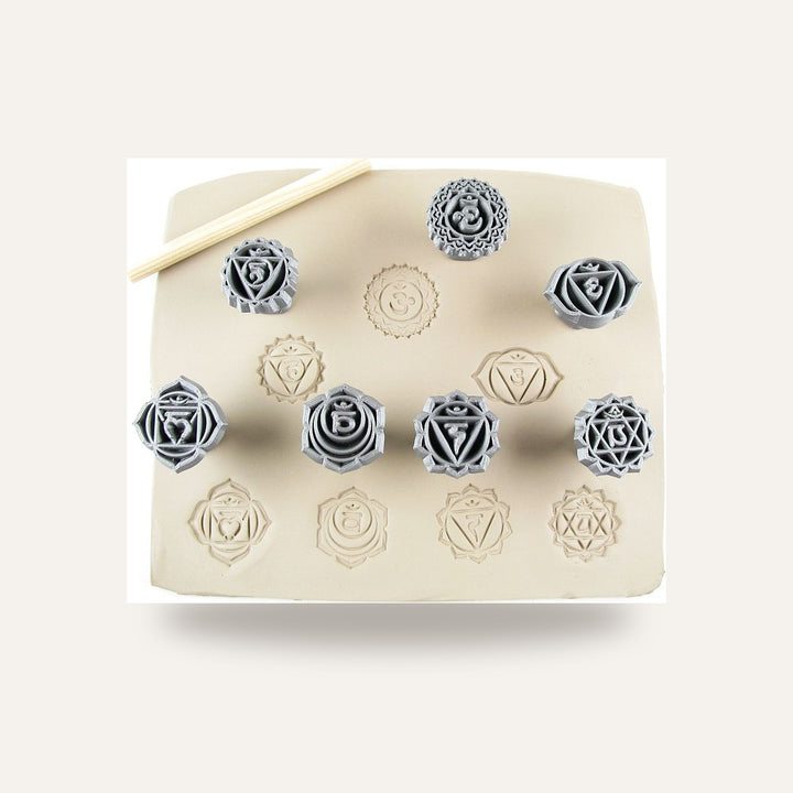 Carimbos Chakras 30mm — amostra cozida