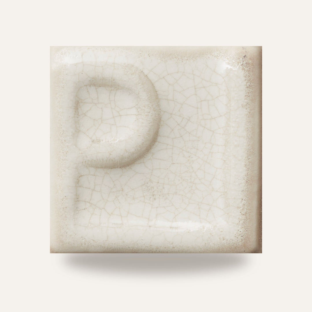 GRES O 6054 BRANCO CRAQUELÊ BRILHO — amostra cozida